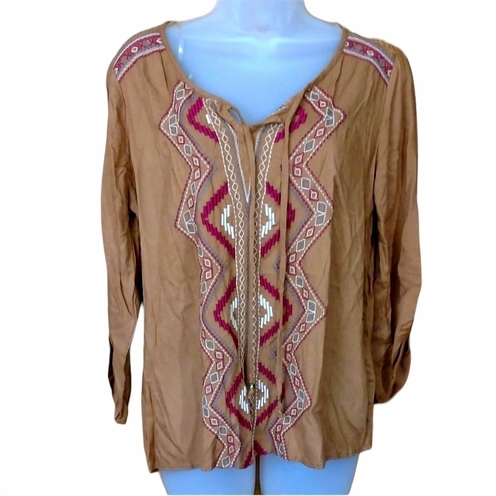 Tantrums Tan Embroidered Tunic Top🪶